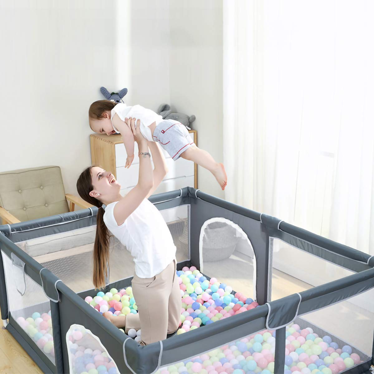 251025031459695_1 Ophobay Baby Playpen, Playpens for Babies, Extra Large Playyard for Toddler, Portable Kids Activity Center,Sturdy Safety Large Playard with Anti-Slip Suckers and Super Soft Breathable Mesh Dark Grey - Image 1